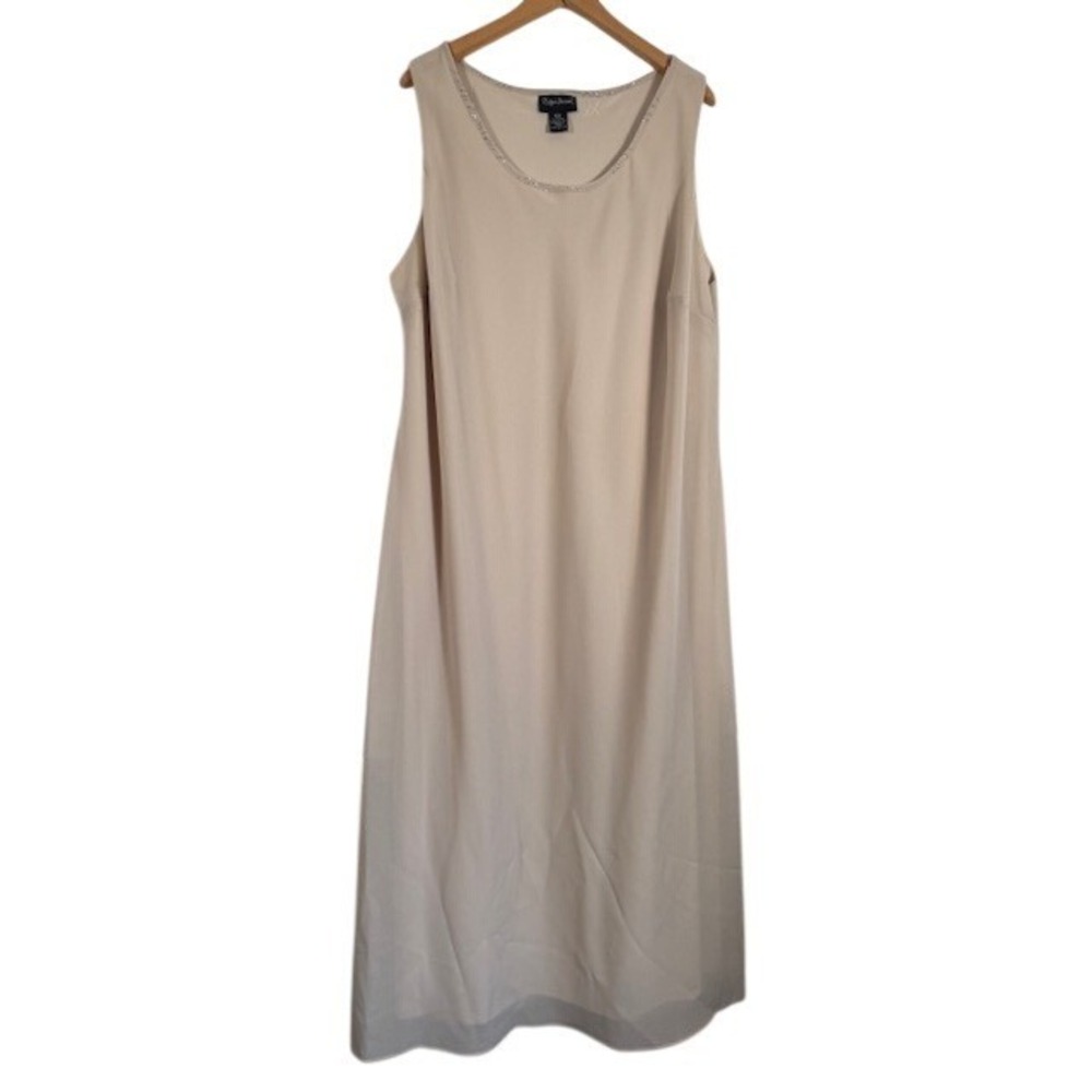Maggie Barnes Womens Maxi Dress Beige Beaded Neck Sleeveless Plus Size 22W‎